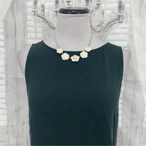 Eileen Fisher XS Ivy Green Bateau Neck Long Shell Silk Georgette Tank Top Silk